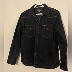 Iron Heart 12oz Selvedge Denim Western Shirt - Indigo Overdyed Black